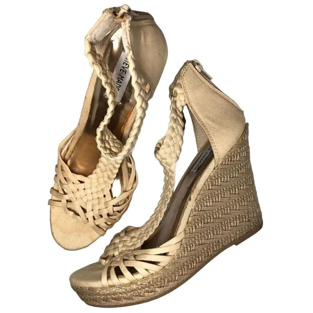 Steve Madden P-Rise Platform Wedge Sandals in Cream Women’s 7 1/2M